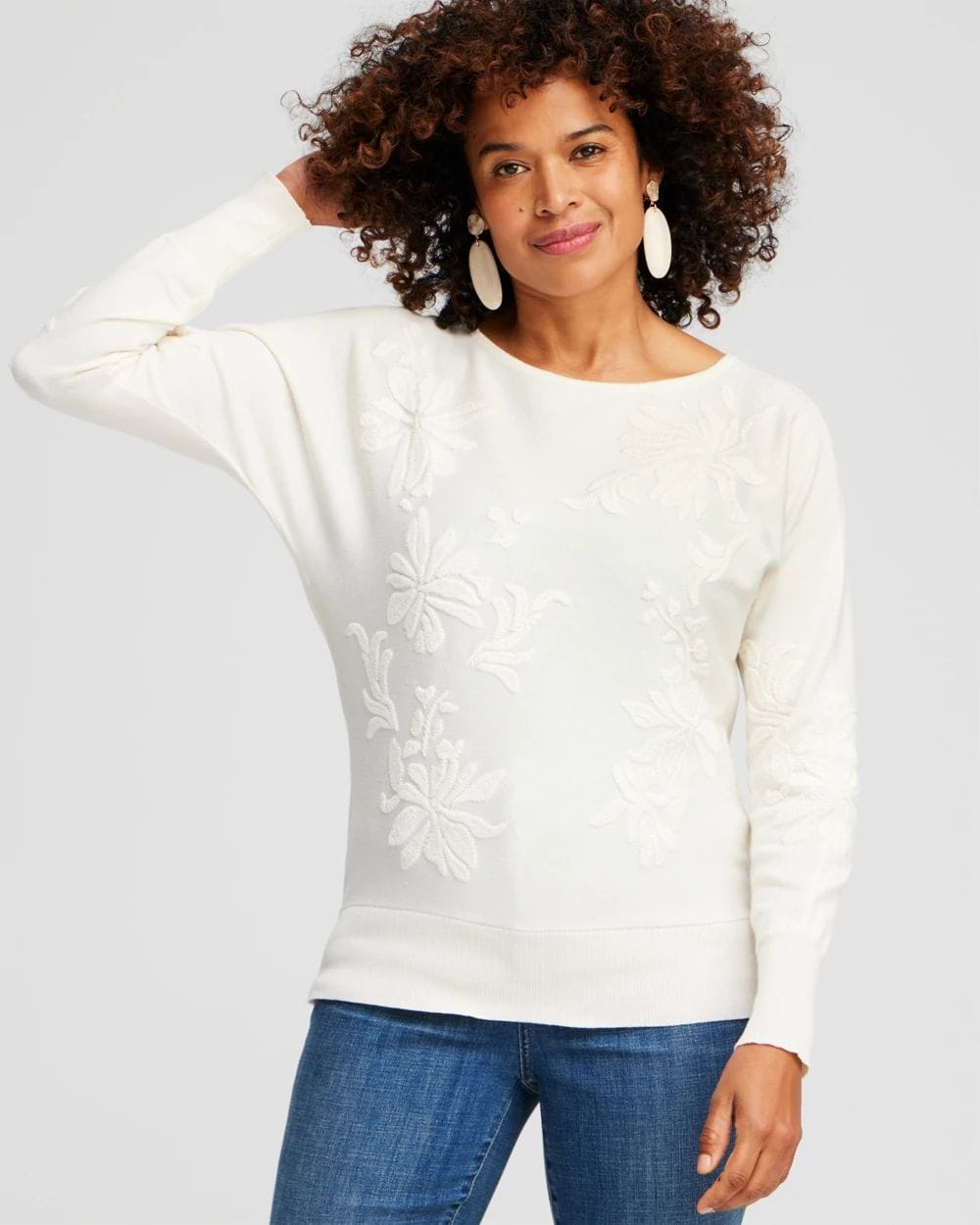 Neutral Textured Floral Pullover Sweater | Chico's